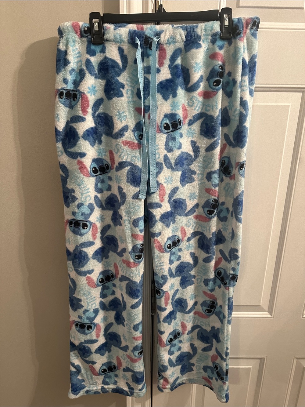 Disney Blue, Navy & Pink Stitch Plush Pajama Pants - Picture 1 of 10